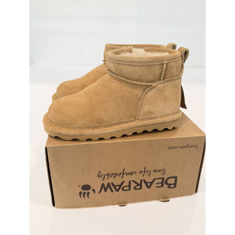BEARPAW Shorty Toddler 11 Ankle Booties boots Brown Suede Logo Round Toe fur